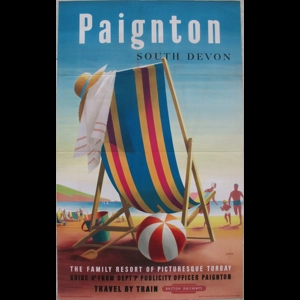 Original Railway Poster Paignton South Devon The Family Resort Of Picturesque Torbay Deckchair By Reginald Lander