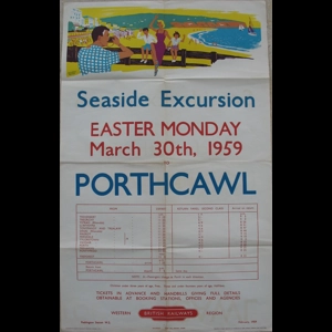 Original Railway Poster Porthcawl Seaside Excursion Easter Monday 1959 By Studio Seven