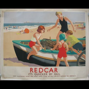 Original LNER Railway Poster Redcar Its Quicker By Rail By Leonard Cusden