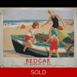 Original LNER Railway Poster Redcar Its Quicker By Rail By Leonard Cusden