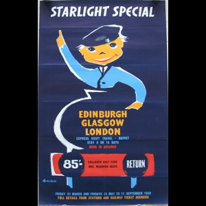 Original Railway Poster Starlight Special Edinburgh Glasgow London By Pieter Huveneers