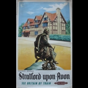 Original Railway Poster Stratford Upon Avon Shakespeare Birthplace Statue
