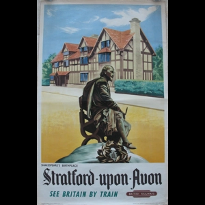 Original Railway Poster Stratford Upon Avon Shakespeare Birthplace Statue