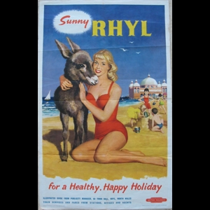 Original Railway Poster Sunny Rhyl For A Healthy Happy Holiday Donkey