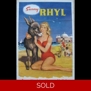 Original Railway Poster Sunny Rhyl For A Healthy Happy Holiday Donkey