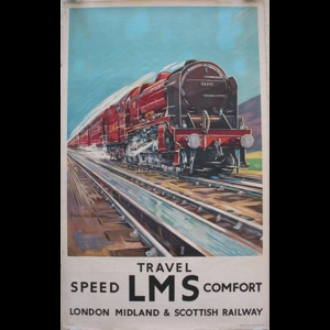 Original Railway Poster Travel LMS Speed Comfort Royal Scot Steam By Bryan De Grineau