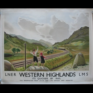 Original LNER LMS Railway Poster Western Highlands Its Quicker By Rail By Keith Henderson