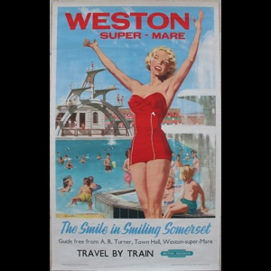 Original Railway Poster Weston Super Mare The Smile In Smiling Somerset Travel By Train Lido By Merville