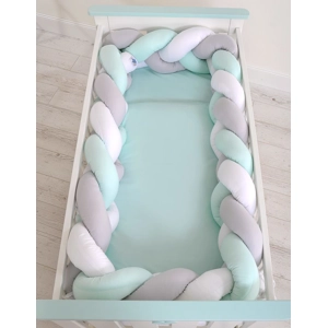 Obroba za posteljico, kitka BUMPER - mint, siva, bela