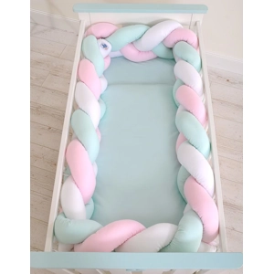 Obroba za posteljico, kitka BUMPER - mint, roza, bela