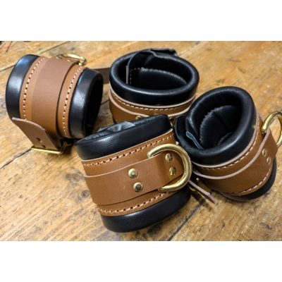 Classic Rustic Brown and Black bdsm Restraints, Real Leather