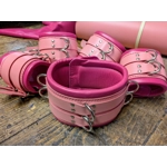 Heavy Wide Bondage bdsm Restraint Cuffs and Collar Pink