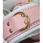 Pink and cream Bondage Cuffs Heavy Restraint Set. Exquisite lamb leather lining, brass hardware