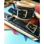 Heavy Padded Leather Bondage Cuffs Black and Creamy White