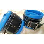 Heavy Padded Leather Bondage Cuffs Blue and Black
