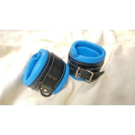 Heavy Padded Leather Bondage Cuffs Blue and Black