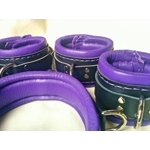 Padded Bondage Restraints - Purple and Black Wrist, Ankle, Collar Luxery Soft Nappa Lined
