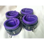 Padded Bondage Restraints - Purple and Black Wrist, Ankle, Luxery Soft Nappa Lined