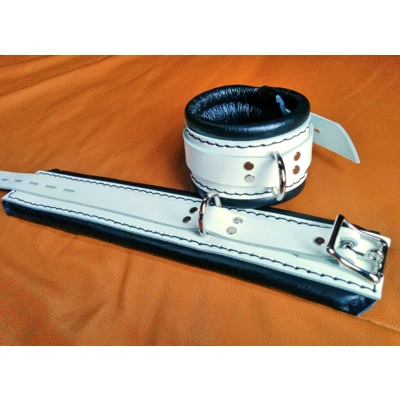 White and Black Heavy Padded Leather Bondage Cuffs