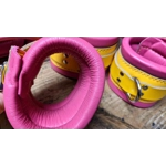 Yellow and Hot Pink Wrist Cuffs and Heavy Restraint Belt.