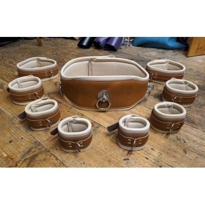 Bondage Belt Leather Restraint Belt and Cuffs Set. Waist, Thigh, Bicep, Wrist, Ankle BDSM Heavy Padded, silky lambs leather lined.