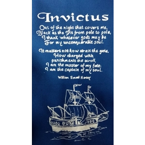 Invictus, handprinted cotton tote bag. Inspiring message.