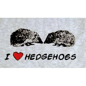 I love Hedgehogs, handprinted t shirt. Wildlife benefit t shirt.