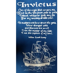 Invictus, handprinted cotton tote bag. Inspiring message.