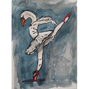Swan Lake Ballet Dancer, Signed Original Linoprint, Painted