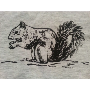 Squirrel t shirt,, handprinted t shirt. Crouching squirrel.