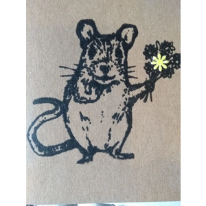 "Happy Birthday" Hand-printed Mouse Card, recycled card.