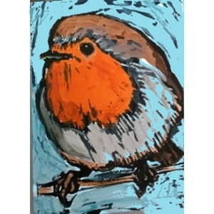 Robin, original hand-printed greetings card