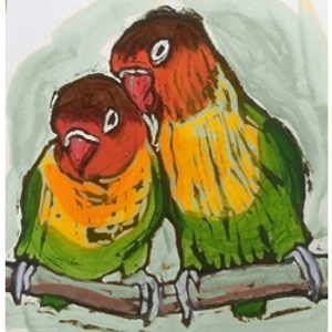 Loving Lovebirds, original signed artwork.