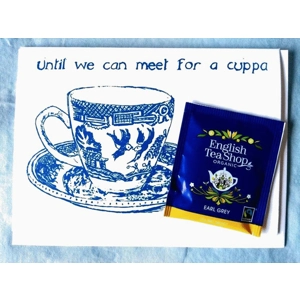 Until We Can Meet For a Cuppa: handprinted greetings card with organic teabag