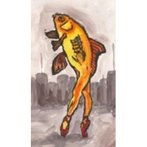 Mermaid in Cityscape, Original signed Linoprint, Hand-painted