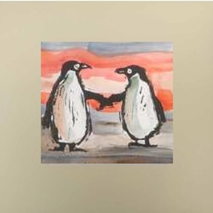 Penguins signed original print Mounted.