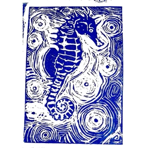 'Seahorse' original linoprint
