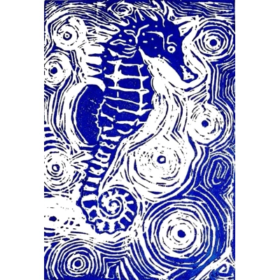 'Seahorse' original linoprint title=