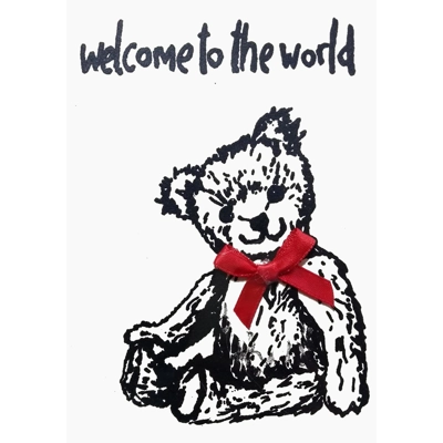 Welcome To The World,  Teddybear Card,  hand-printed title=