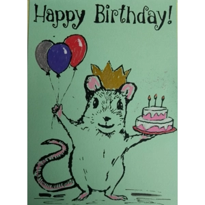 Happy Birthday Mouse with Cake, embellished with sparkles.