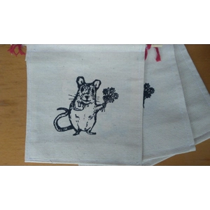 Mouse with Flowers., calico wall hanging.