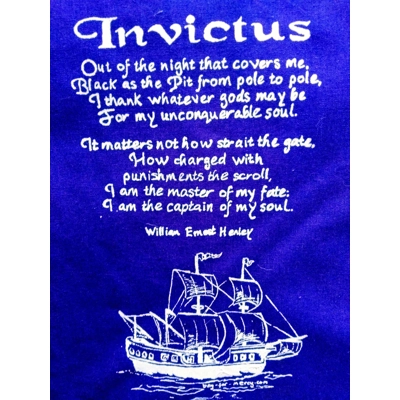 Invictus, handprinted cotton tote bag. Inspiring message. title=
