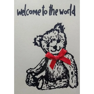 Welcome To The World,  Teddybear Card,  hand-printed