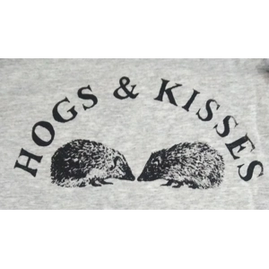 Hogs & Kisses, handprinted hedgehog design t shirt. Wildlife benefit t shirt.