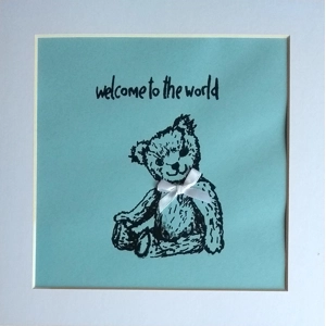Welcome to the World: Handprinted teddybear print. Baby gift,