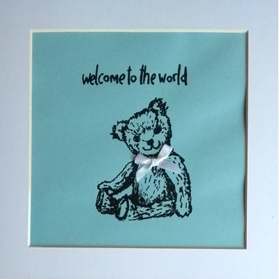Welcome to the World: Handprinted teddybear print. Baby gift, title=