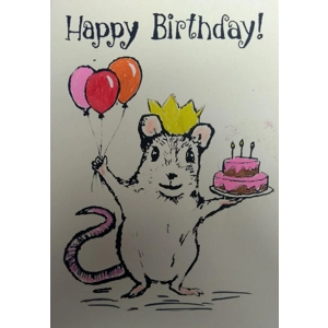 Happy Birthday Mouse with Cake, embellished with sparkles.