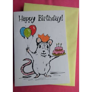 Happy Birthday Mouse with Cake, embellished with sparkles.