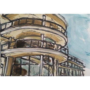 De La Warr Pavillion original print, hand coloured, 10% profit to wildlife rescue