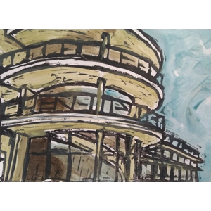 De La Warr Pavillion original print, hand coloured, 10% profit to wildlife rescue